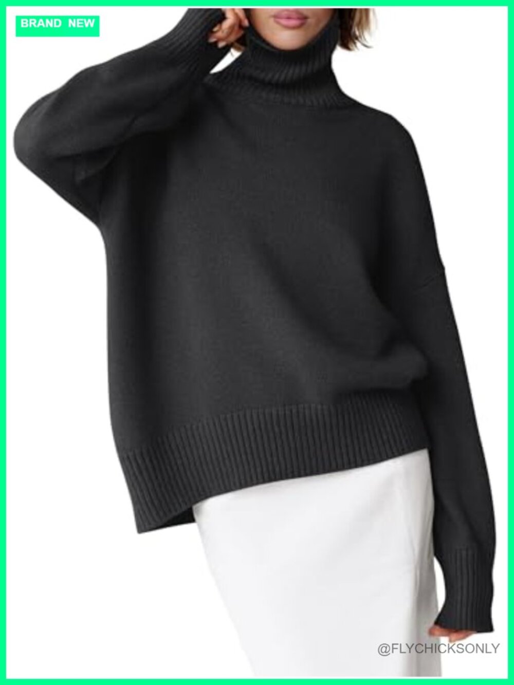 Oversized Turtleneck Long Sleeve Knit Sweater High Low Hem